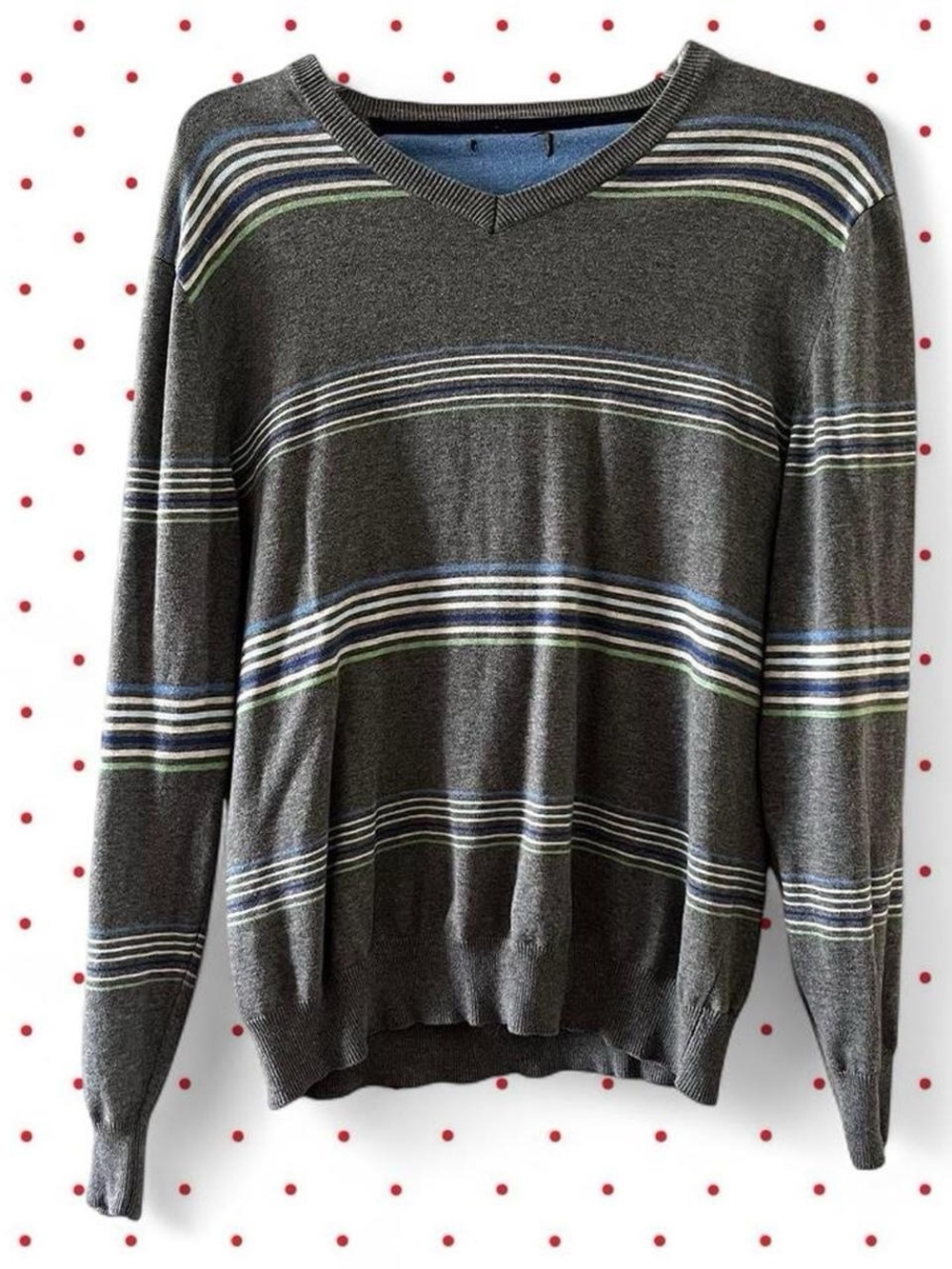 Men's Gray Striped V-Neck Sweater